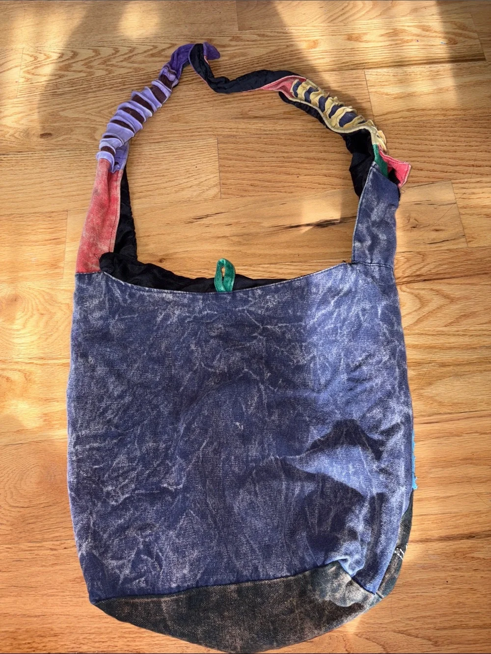 Bohemian Embroidered Om Crossbody Bag in Black with Multicolor Appliqué